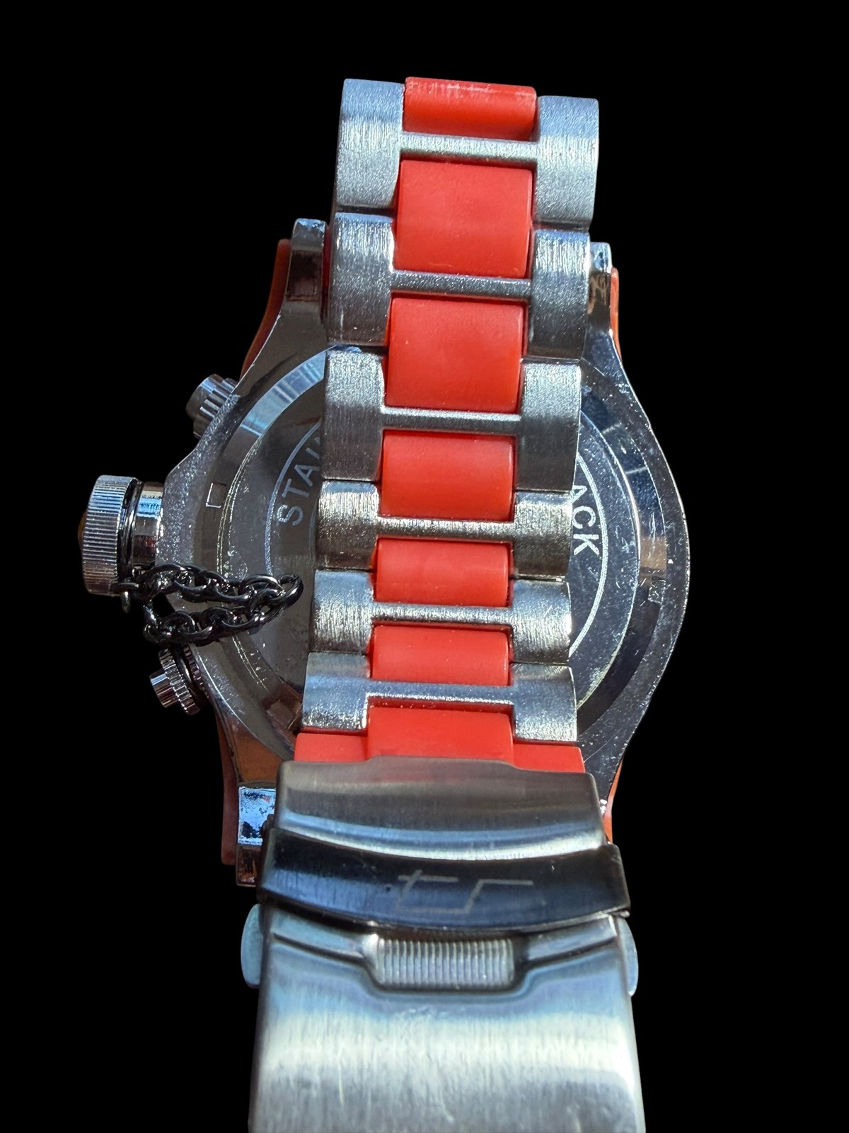 Tecno Sport Diver Style Chronograph Watch Men’s Black Dial Orange & Silver Band