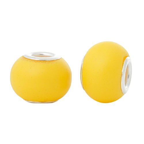 Five (5) Yellow -Lampwork Murano Glass European Beads Compatible with European S