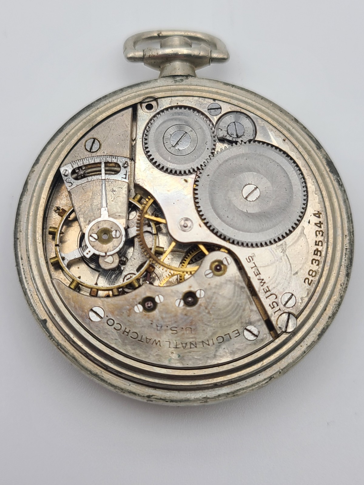 Elgin USA Art Deco Mens Pocket Watch Vintage Parts/Repair Nickle-Silver Case