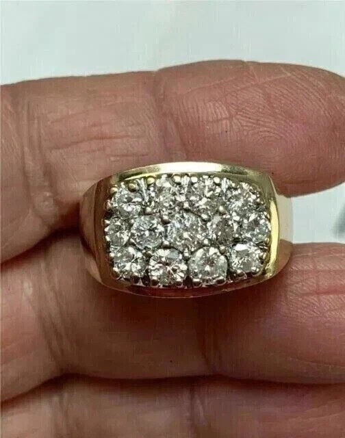 2Ct Round Lab Created Diamond Men’s Cluster Pinky Ring 14K Yellow Gold Plated