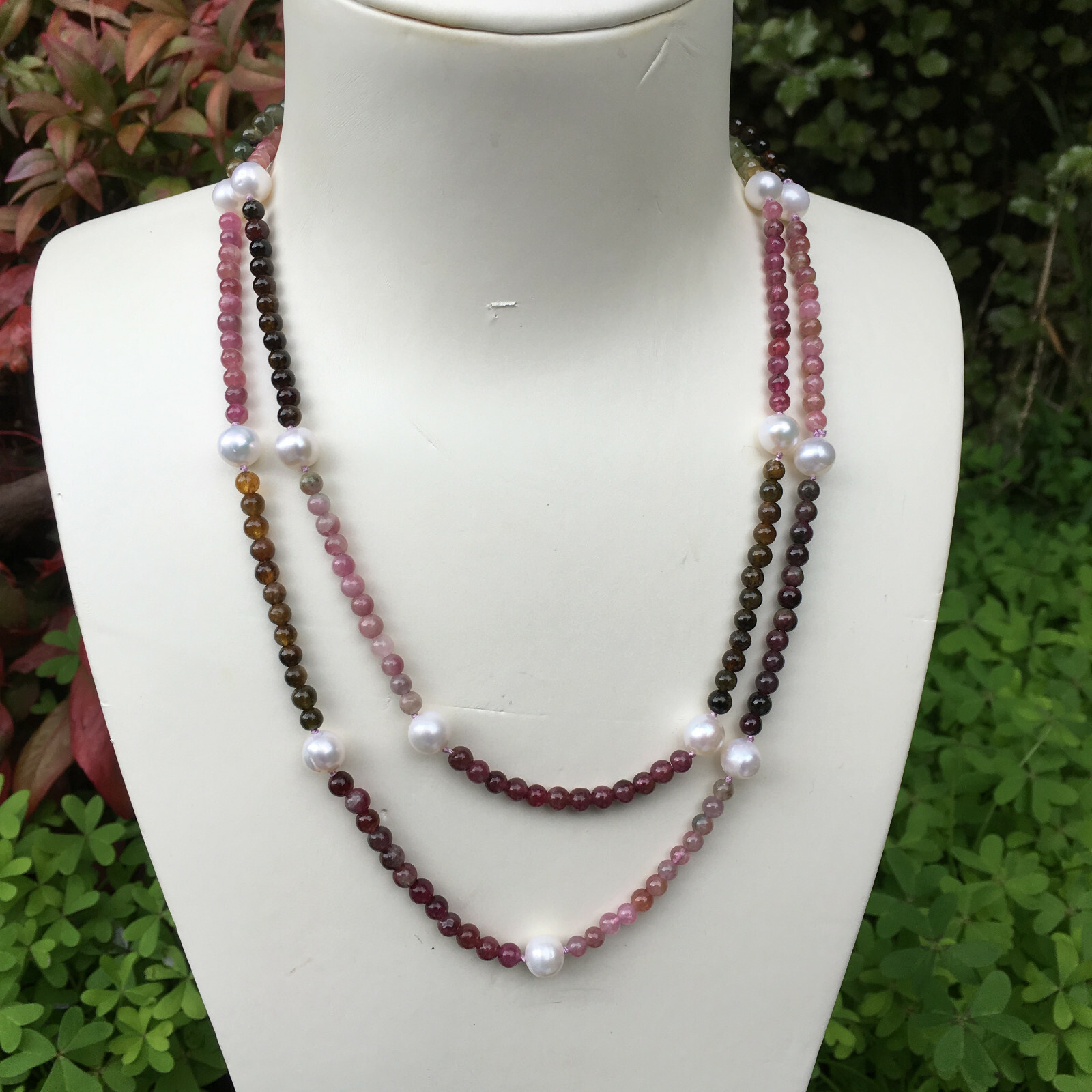 DL109 Nice92cm 3.5-4.5mm colorful Tourmaline 7-8mm AAA freshwater Pearl necklace