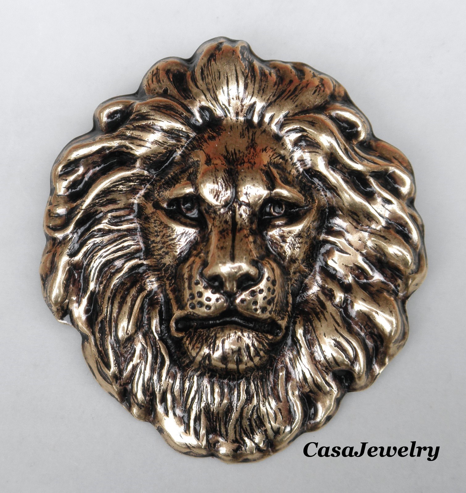 #4191P LARGE ANTIQUED GOLD LION HEAD PIN/BROOCH – 1 Pc