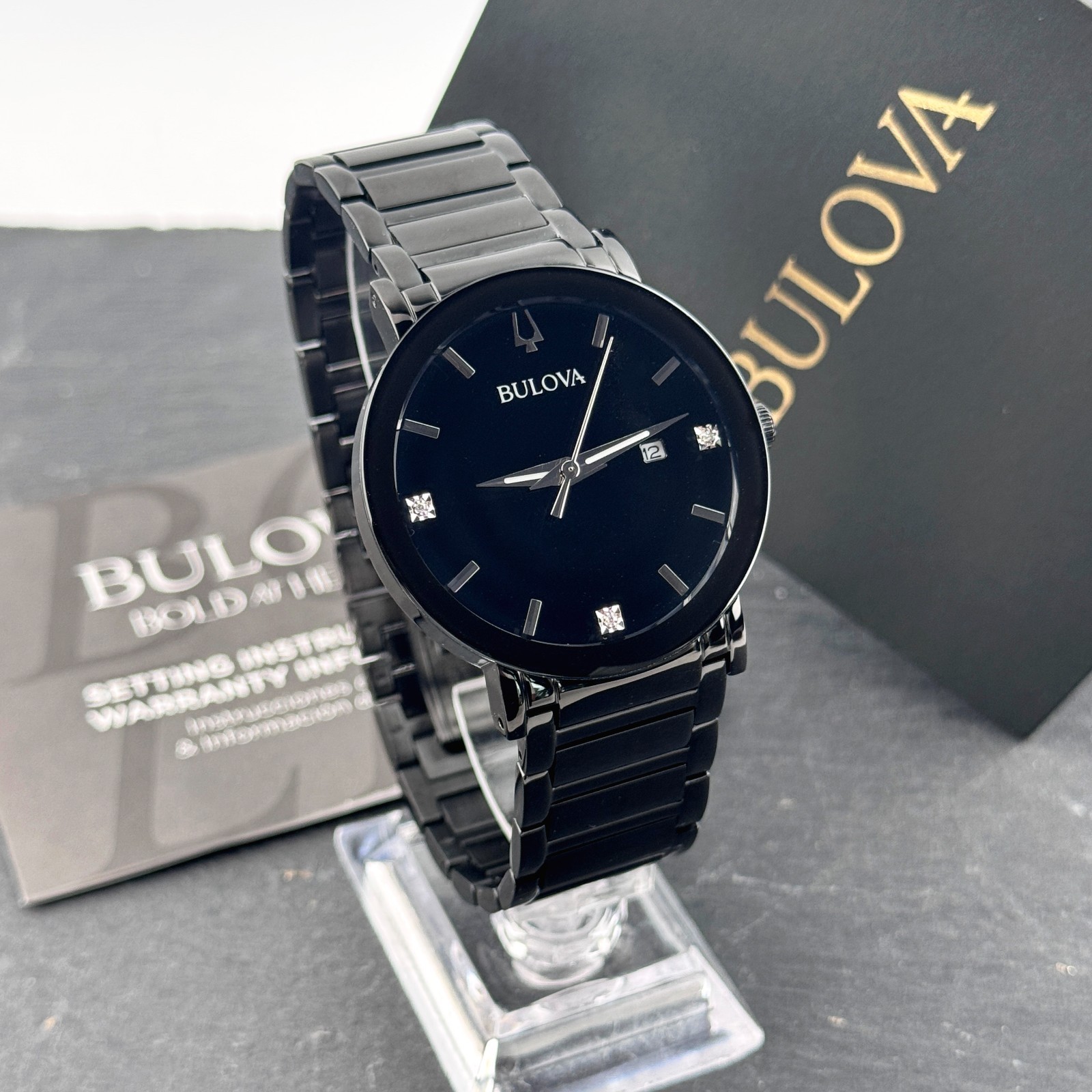 Bulova Futuro Men’s Modern 98D144 Black Diamond Dial Quartz Watch 42mm