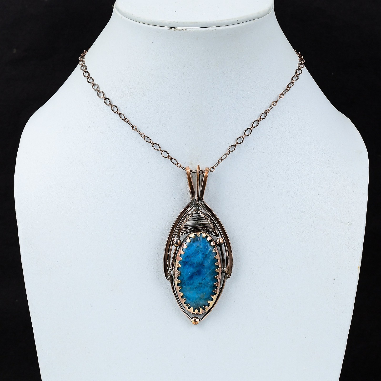 Neon Blue Apatite Handmade Gemstones Copper Wire Wrap Wedding Jewelry Pendant