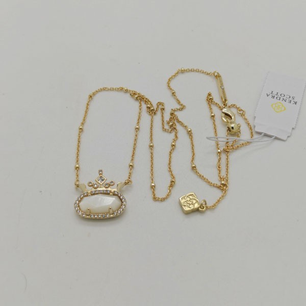 New Kendra Scott Elisa Princess Crown Gold Pendant Necklace in White Shell