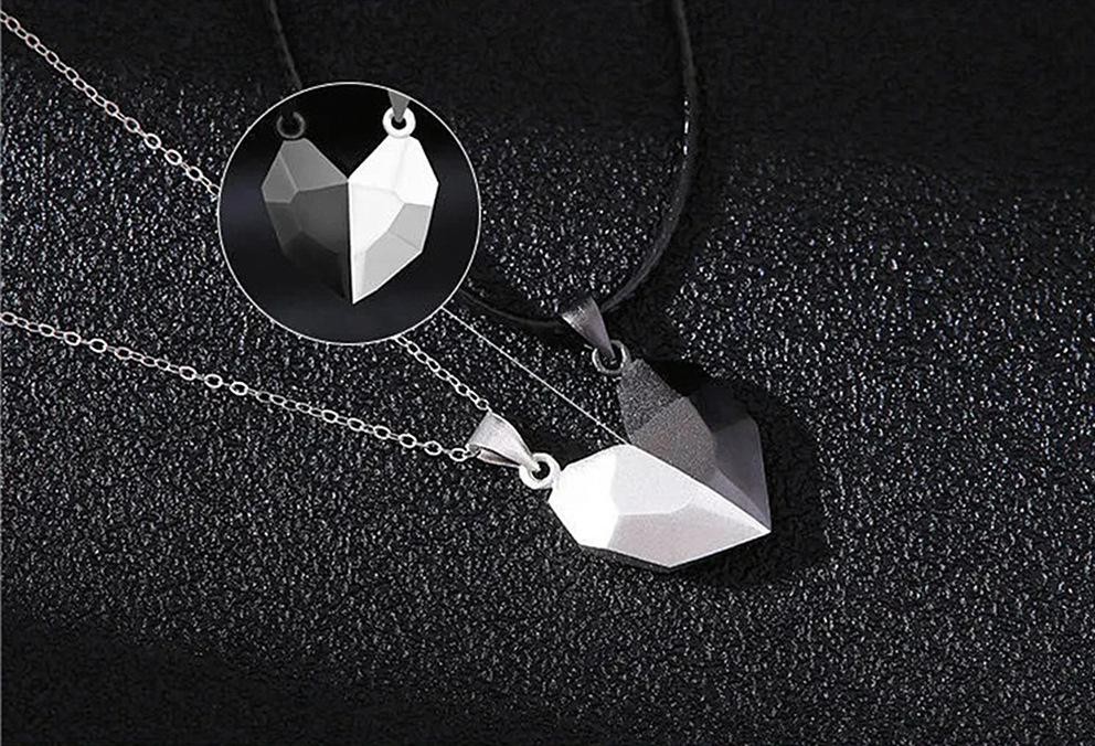 Couple Pendant Necklace Magnetic Heart Electrocardiogram Splicing Valentine Gift