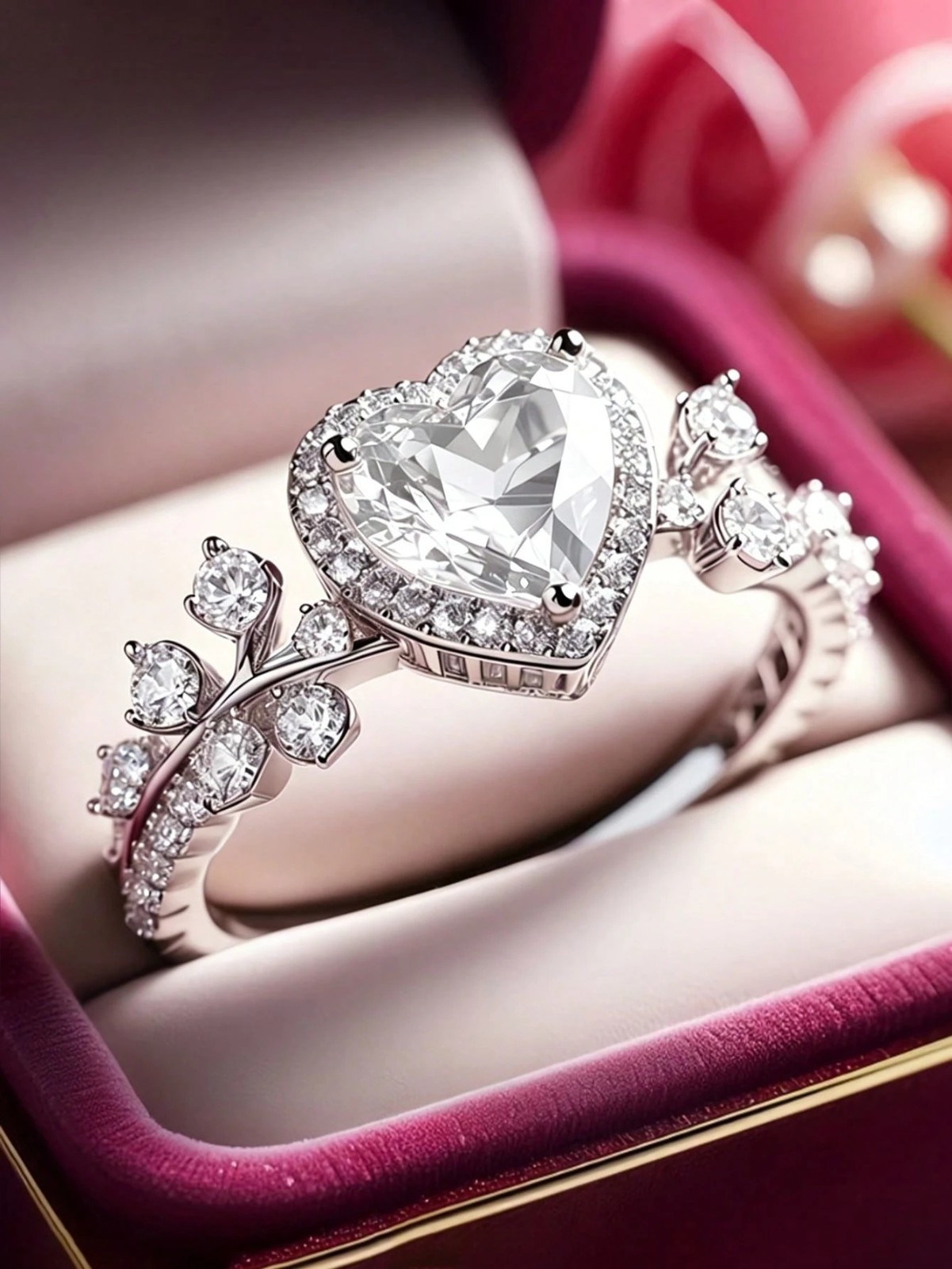 Womens Heart Ring Gold Tone Silver Tone CZ Promise Engagement Floral Band Gift