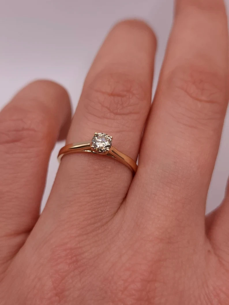 14K Yellow Gold DEF I1-I3 Natural Diamond Birthday Ring 0.25Ct UGL Round Cut