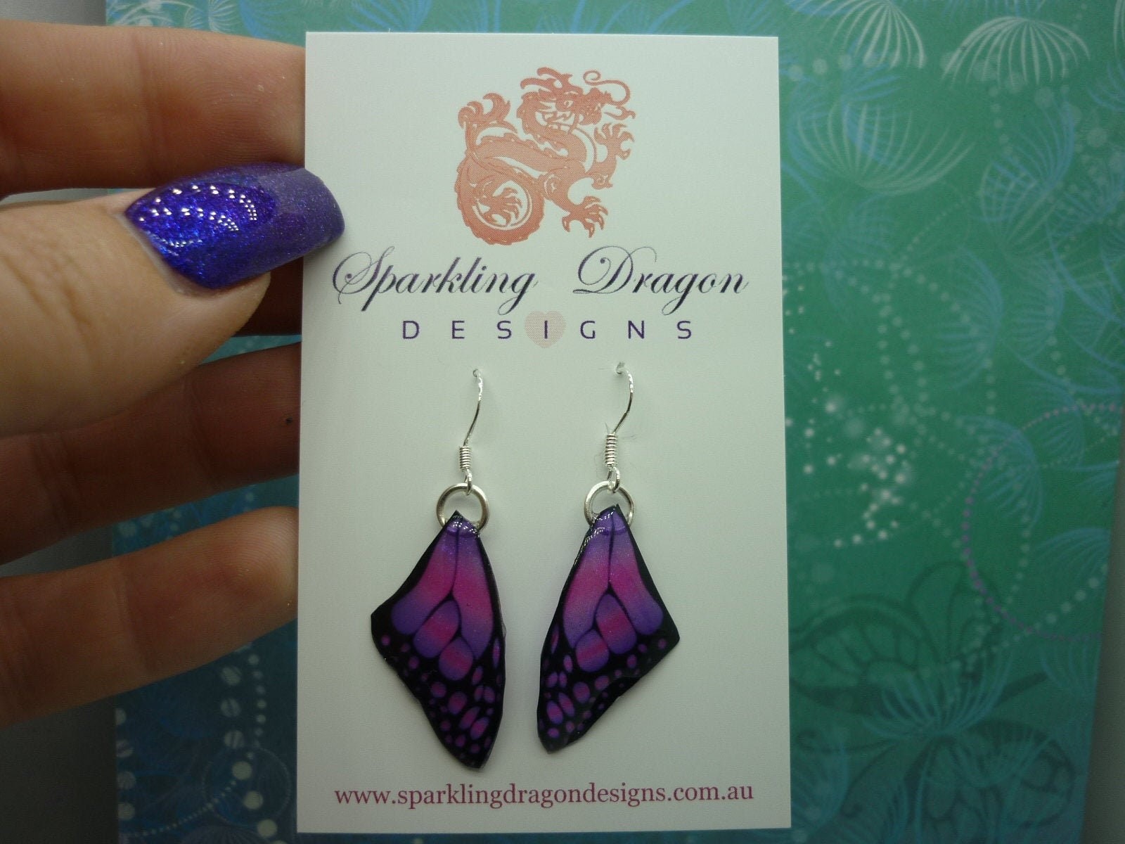Butterfly Wing Earrings Pink & Purple Fairy Jewellery Sparkly Resin with