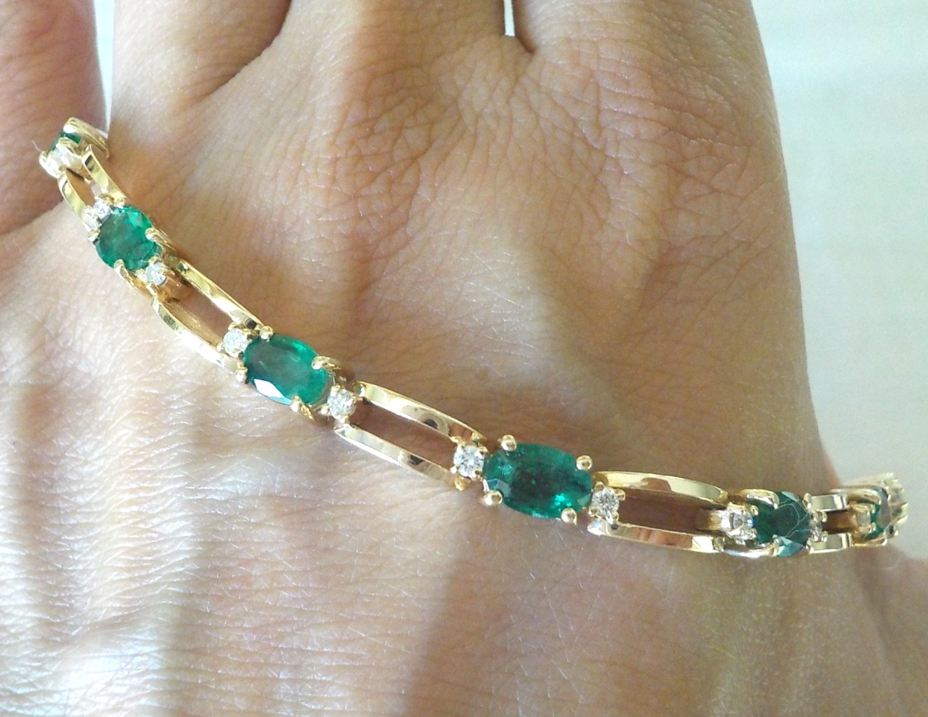Heavy 14K Yellow Gold Natural Emerald Diamond Bracelet – 12.90 gms, 7.1 in, 5+ct