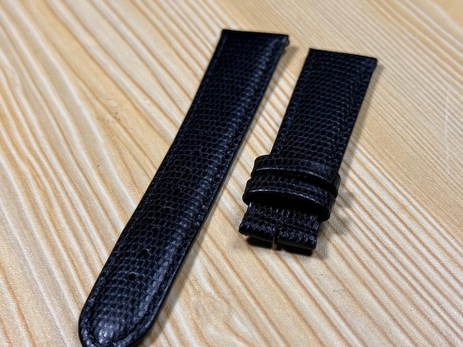 18mm Condor Lizard Calf Black Leather Watch Strap/Band Without Buckle