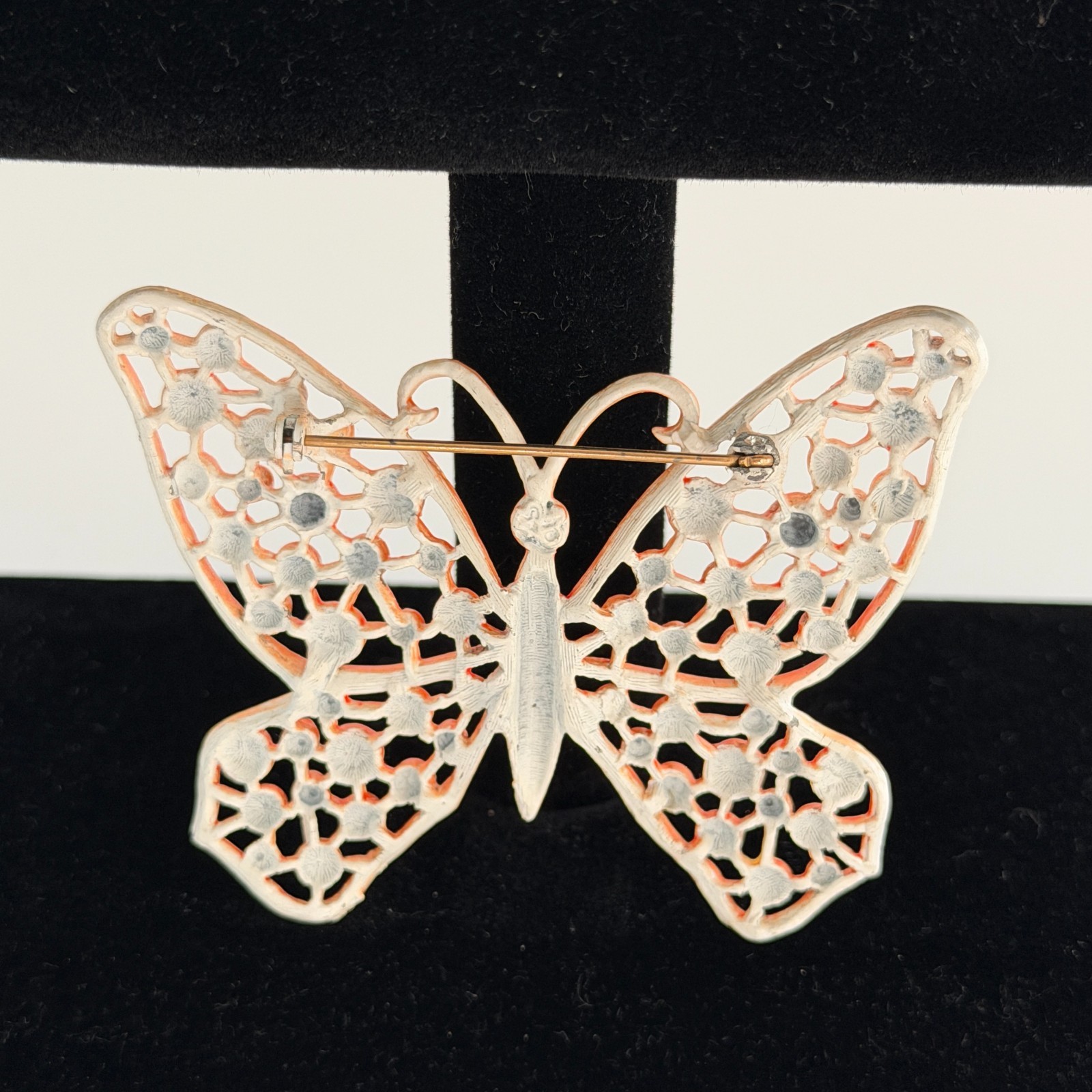 Vintage 50s 60s Orange Butterfly Brooch Pin Enamel 2.75 x 2 Retro Cottage Garden
