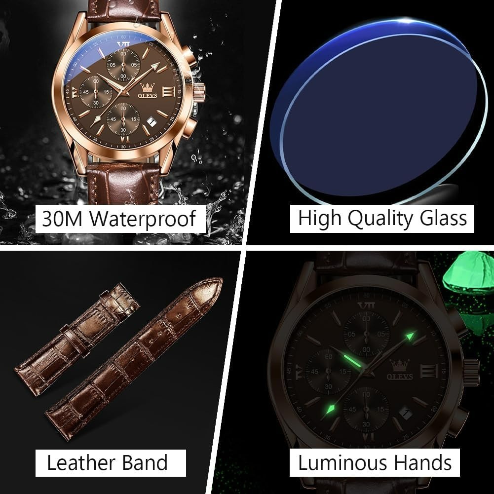 Modern Vintage Men’s Chronograph Watch – Waterproof & Stylish for All Occasions
