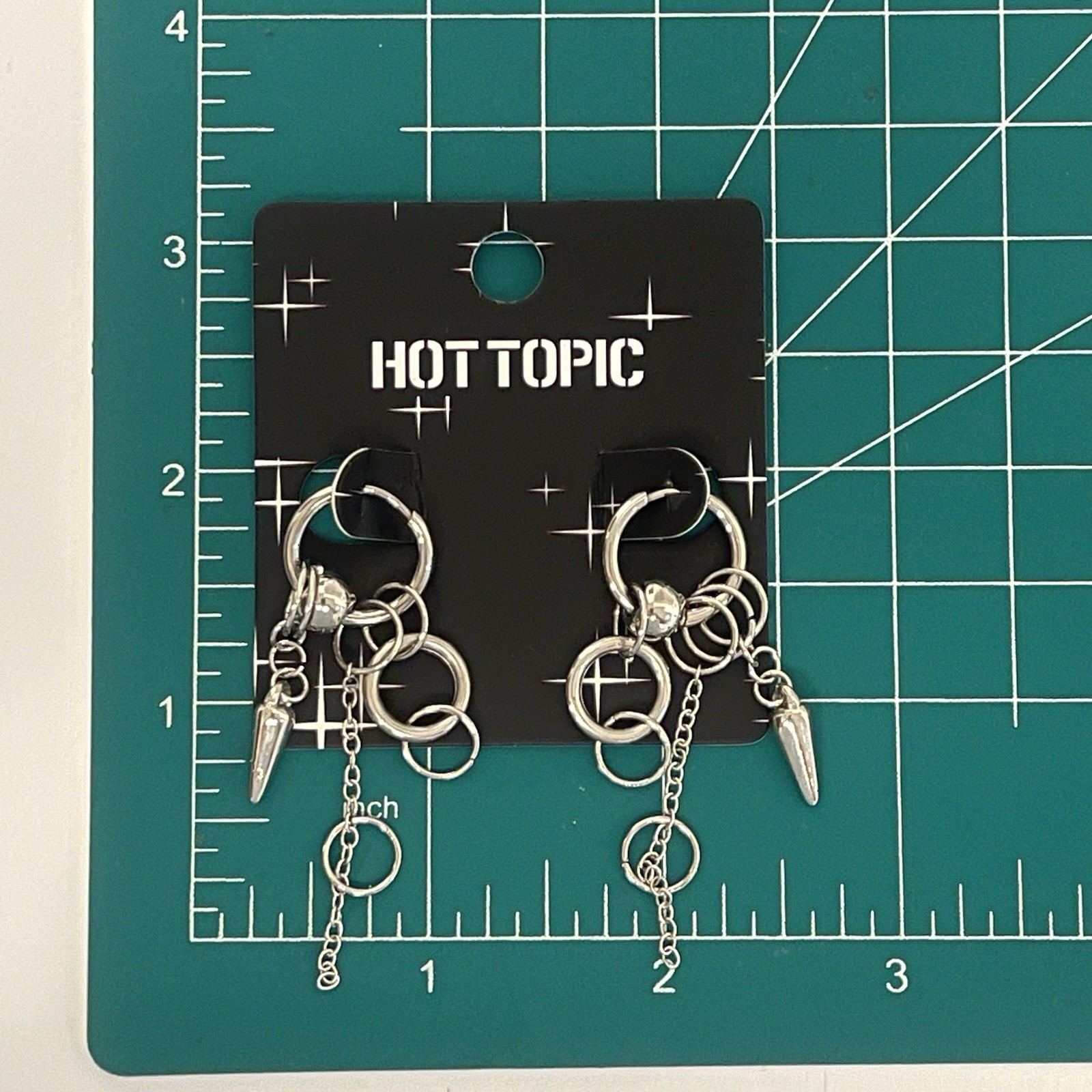 Hot Topic NWT Silver Tone Earrings Punk Emo Dangle Chain Spike