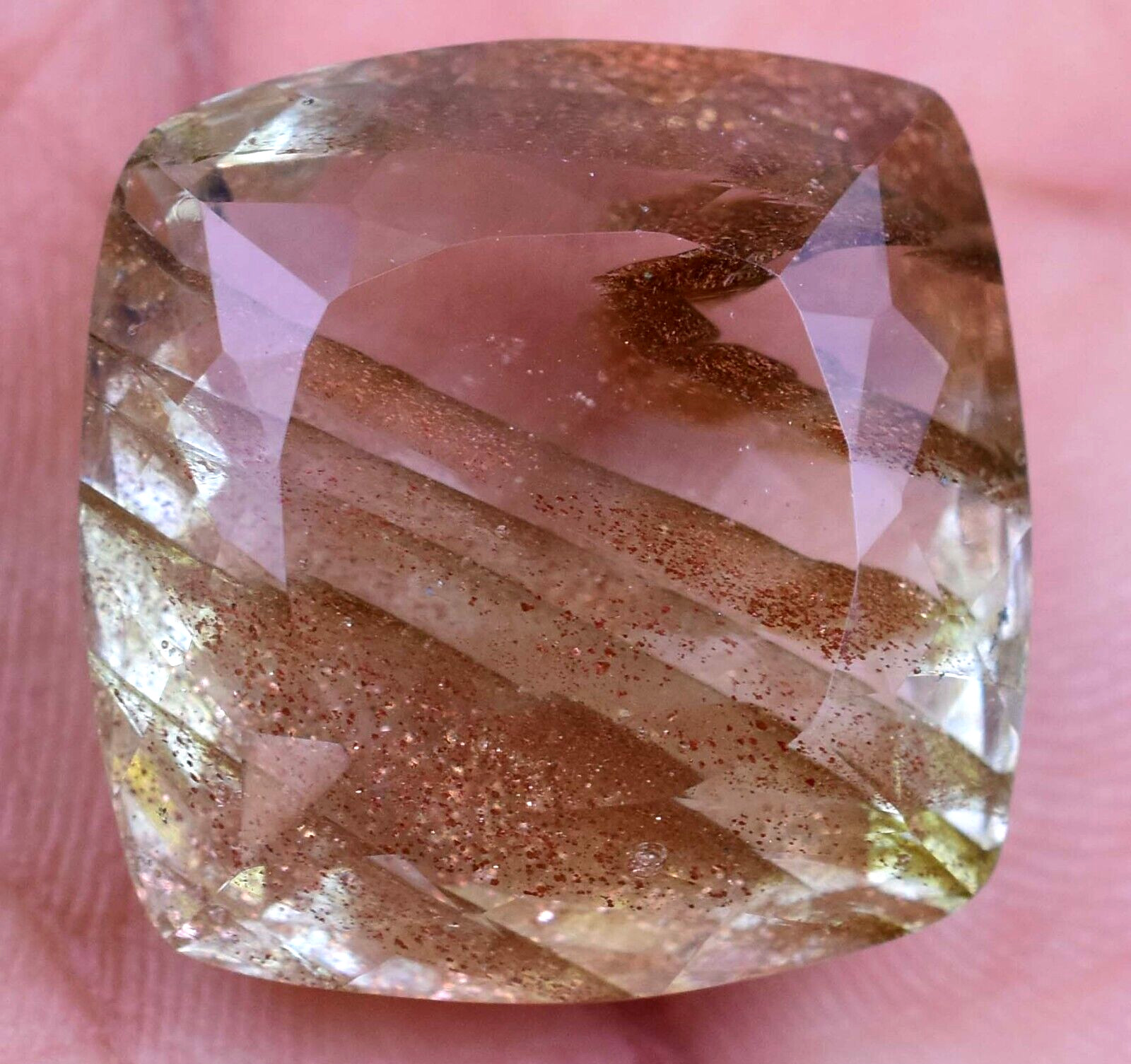 Natural Rutile & Sunstone 34.05 Ct AGL Certified Rare found Two in One Gemstone