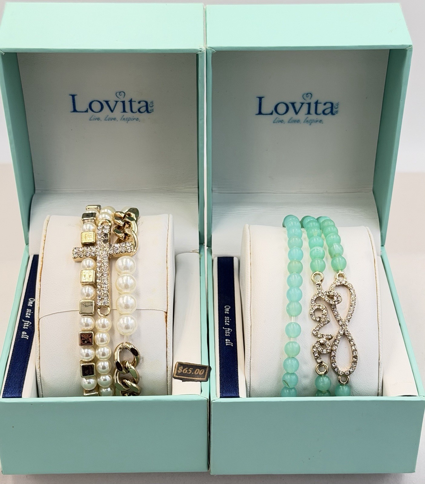 Lovita Bracelet Bundle Cross Infinity Love Pearl Gold Tone Stack Stretch Gift