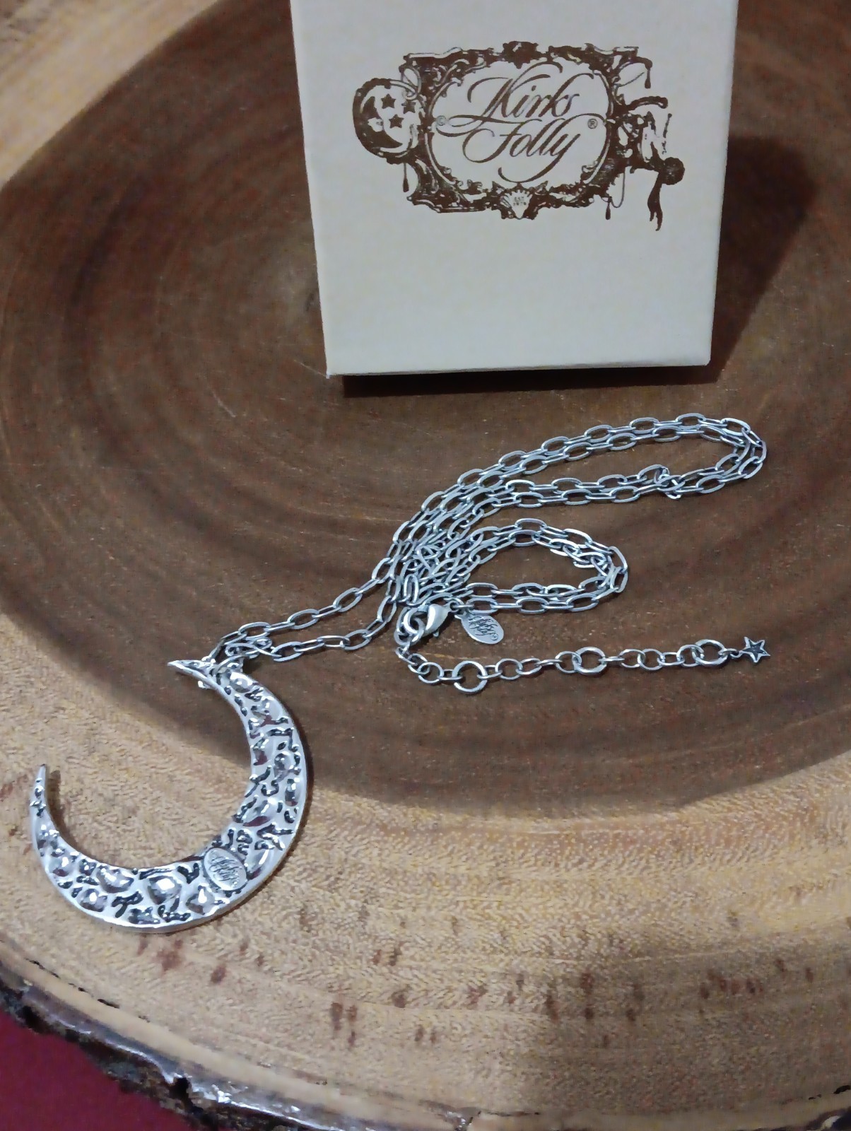 NEW KIRKS FOLLY SILVERTONE CRESCENT MOON CHARM NECKLACE SWAROVSKI CRYSTALS