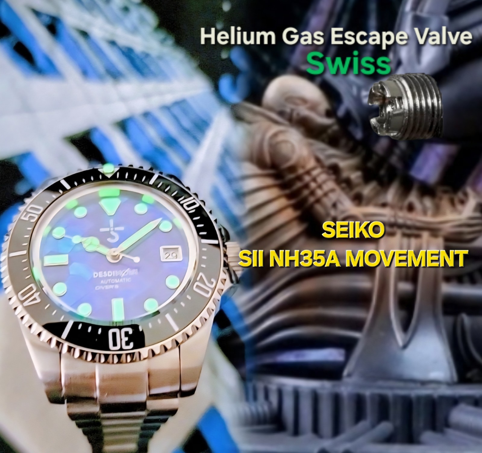 Mod Automatic Divers Watch 44mm SII NH35 With All the Titanium Improvements