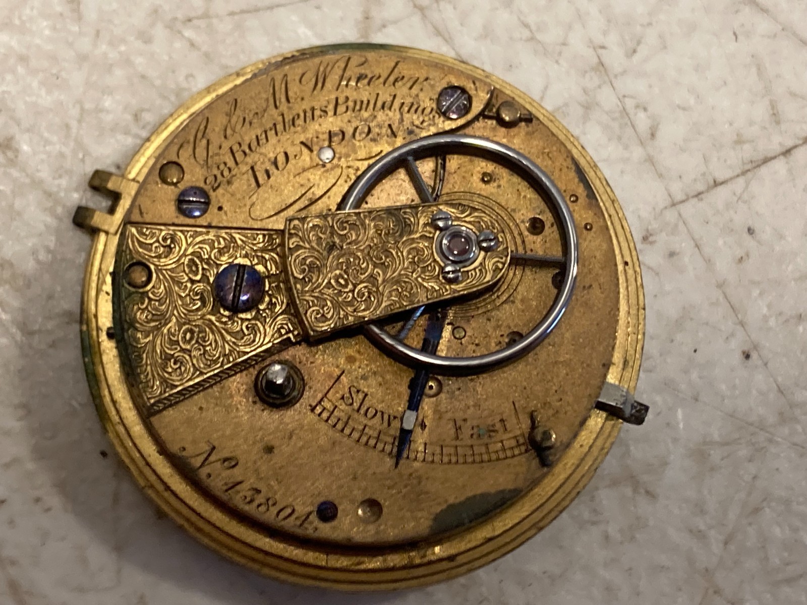A & J M Wheeler London Verge Fusee Pocket Watch Movement Dial Parts c1800
