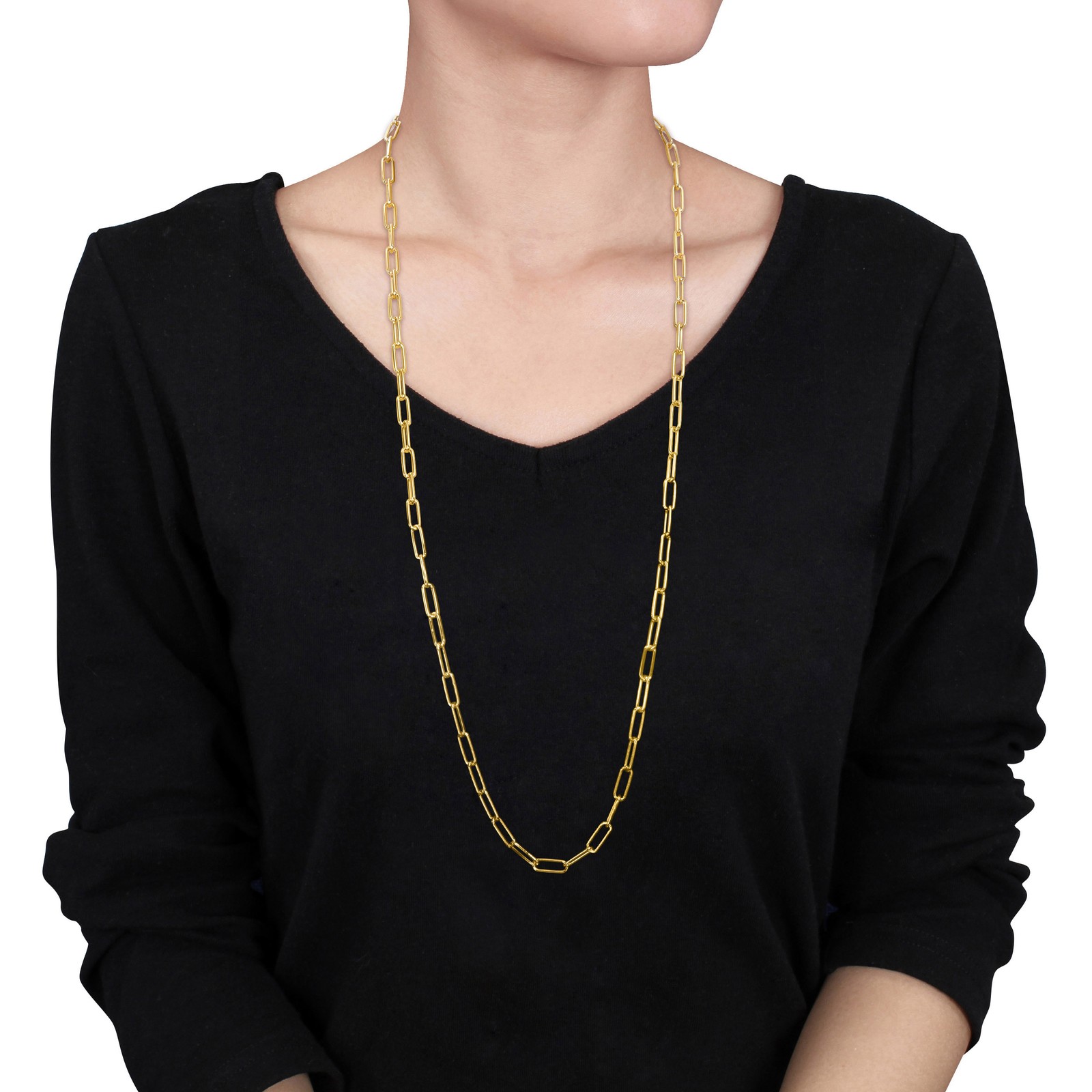 Amour Yellow Plated Silver 5mm Polished Paperclip Chain Necklace – 32 in.