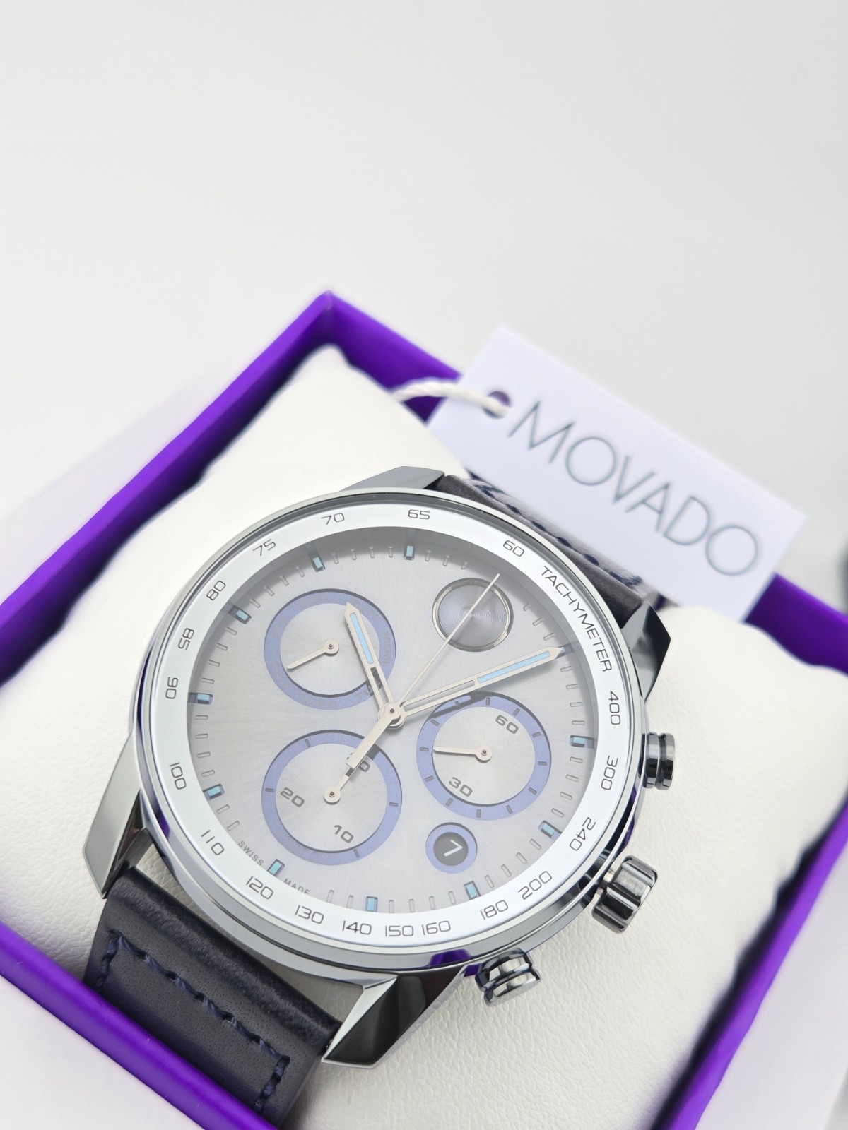 $795 MSRP | Movado Bold Verso Men’s Grey Dial Leather Band Watch – 3600909 NEW