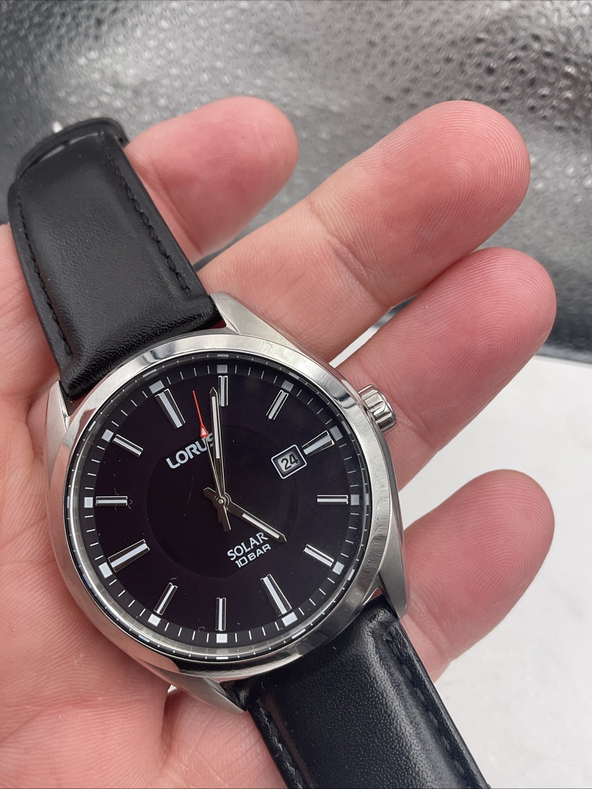 Lorus Men’s Solar Watch with Black Dial and Black Strap RX339AX9 New Seiko