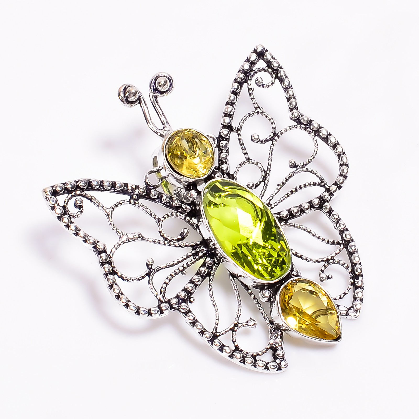 Peridot Citrine 925 Sterling Silver Butterfly Pendant Handmade Jewelry 1.8″