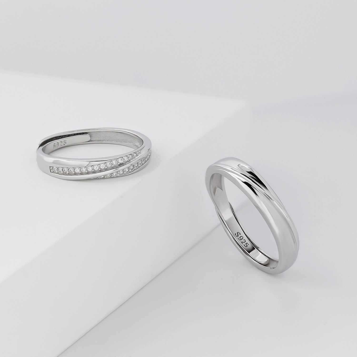 Meissa 2Pcs Couple Rings 925 Sterling Silver Wedding Bands Adjustable Promise