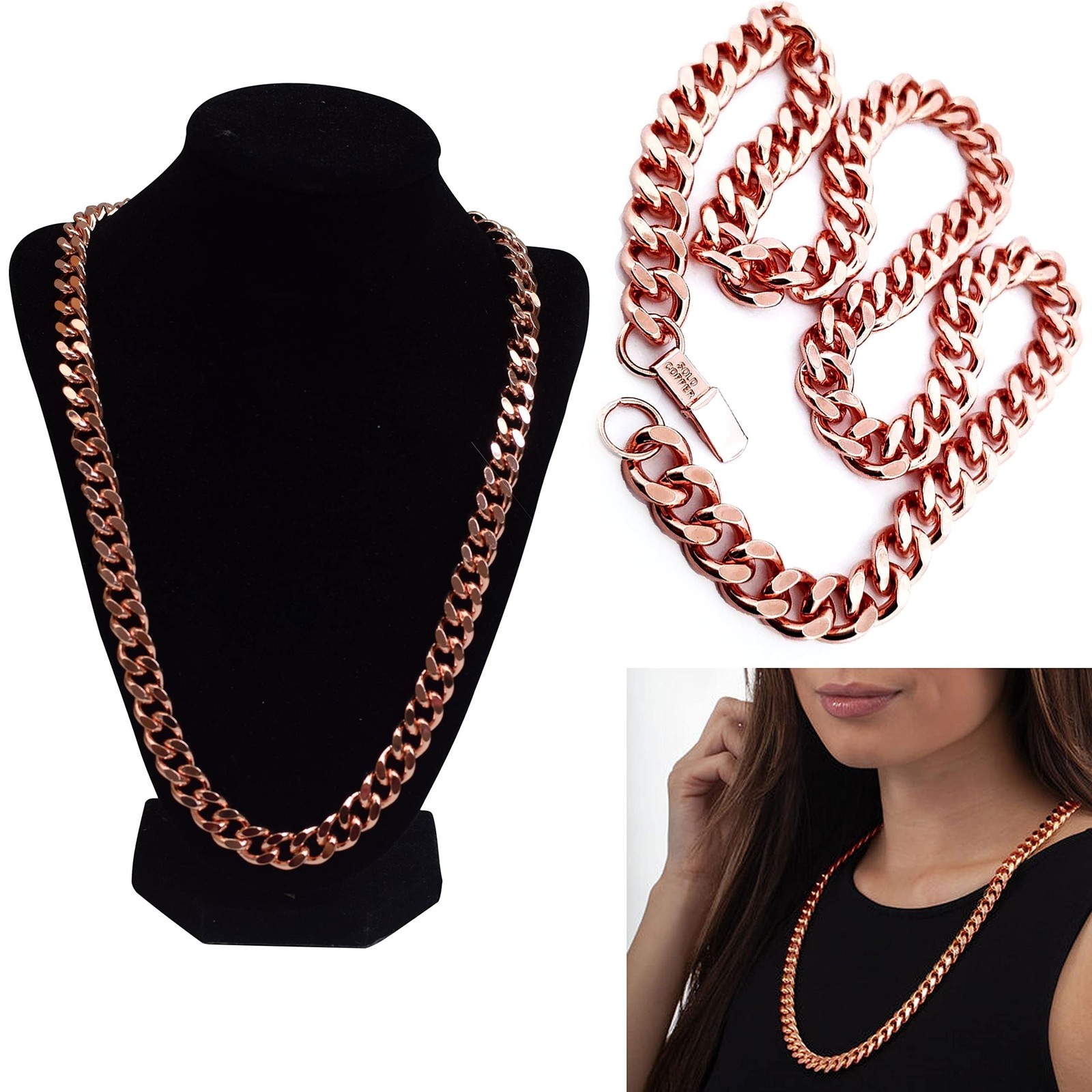 Ikkao 1 Pure Copper Cuban Link Necklace Heavy Solid Variable,