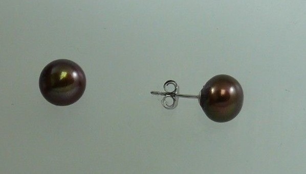 Freshwater Button Shape Pearl Earring 14k White Gold Post and Push Back