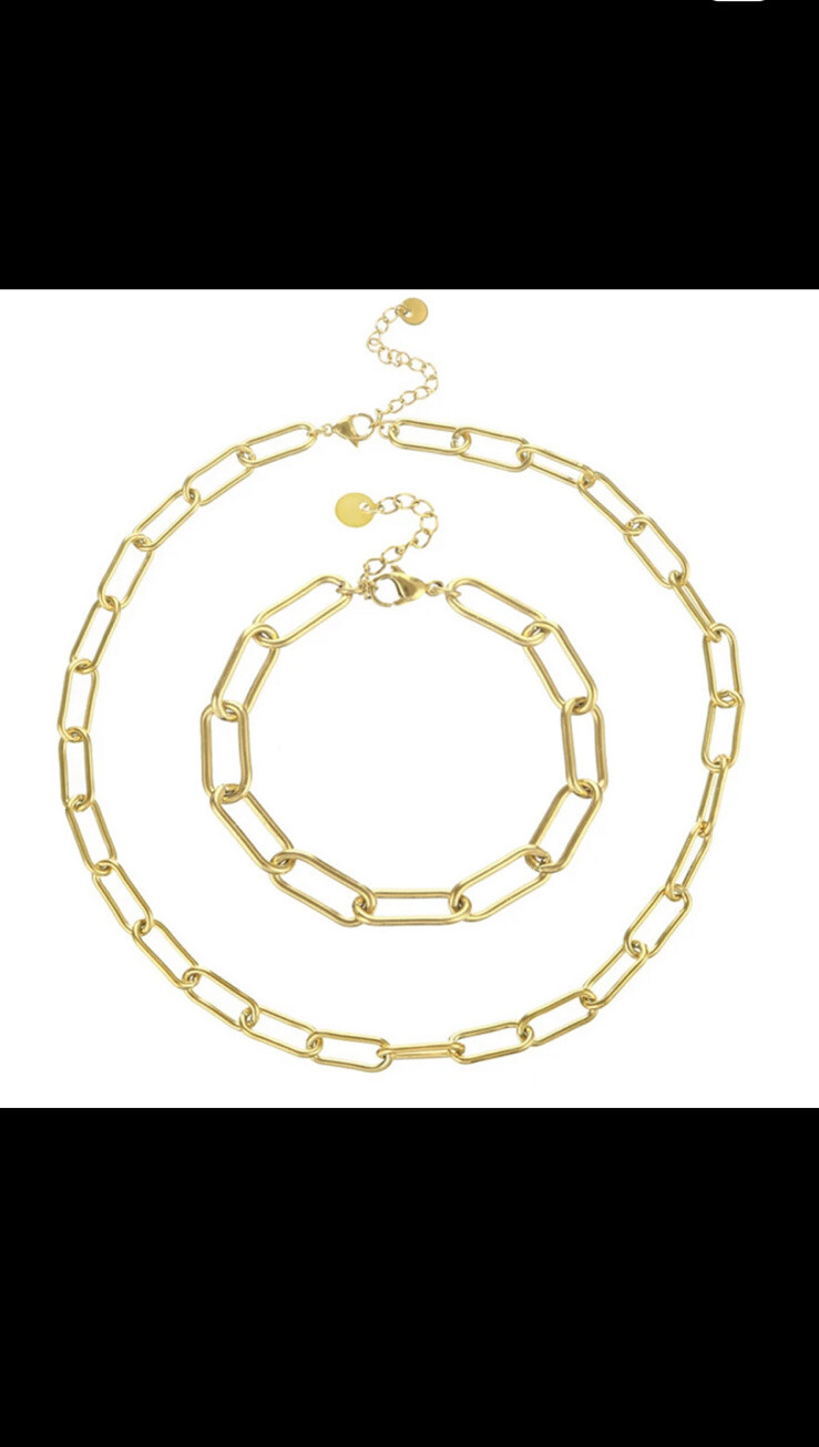 Women Girl Stailess Steel Gold tone Paper Clip Link Chain Necklase