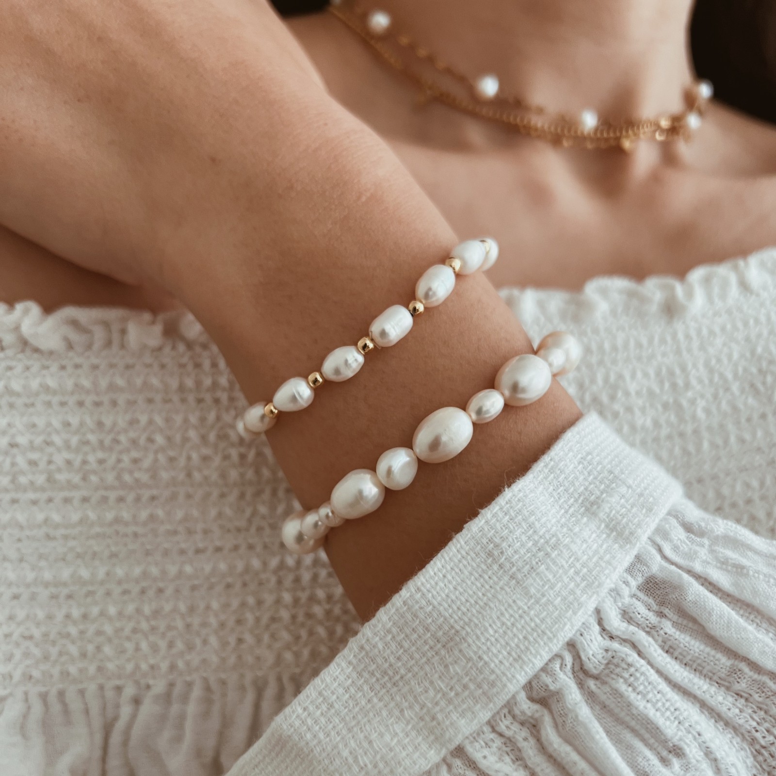 Irregular Freshwater Pearl Bracelet Elastic Stackable Boho Gift Bridal