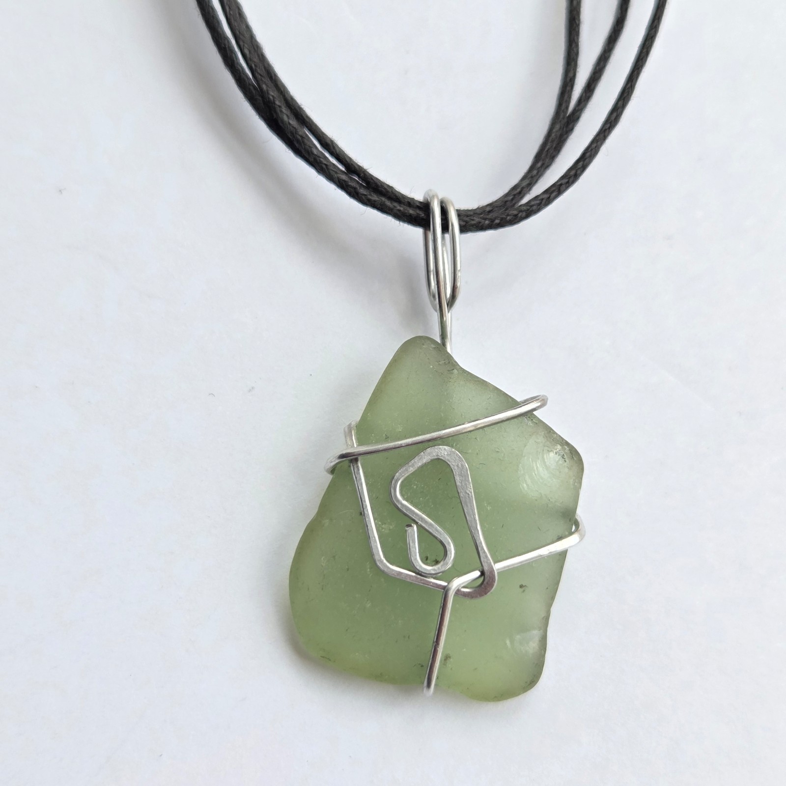 Wire Wrapped Green Sea Glass Necklace