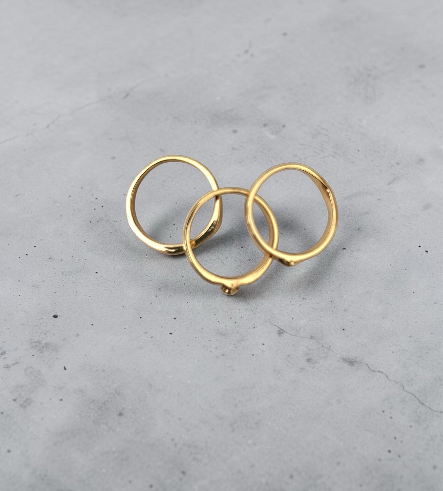 Human Face Fun 3 Puzzle Rings Set Gold Tone Sizes 7, 7.5, 9