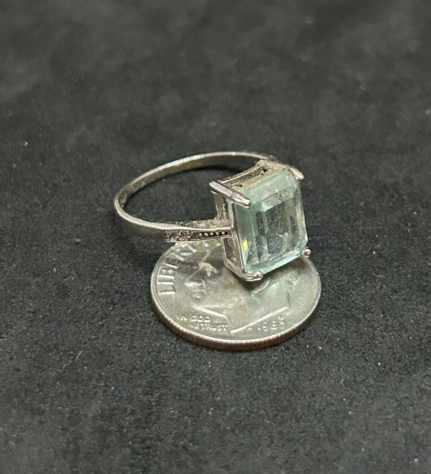 925 Sterling CZ Light Aqua Blue Topaz Ring 10.2mm Sz 7 – 2.1g