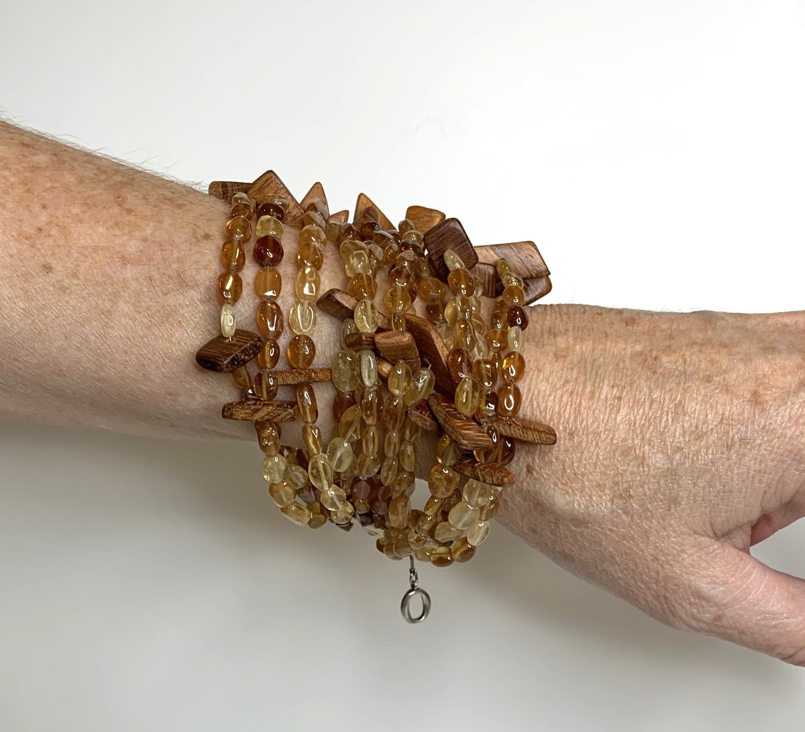Hessonite Garnet and Wood Project O Bracelet from Oprah 8”