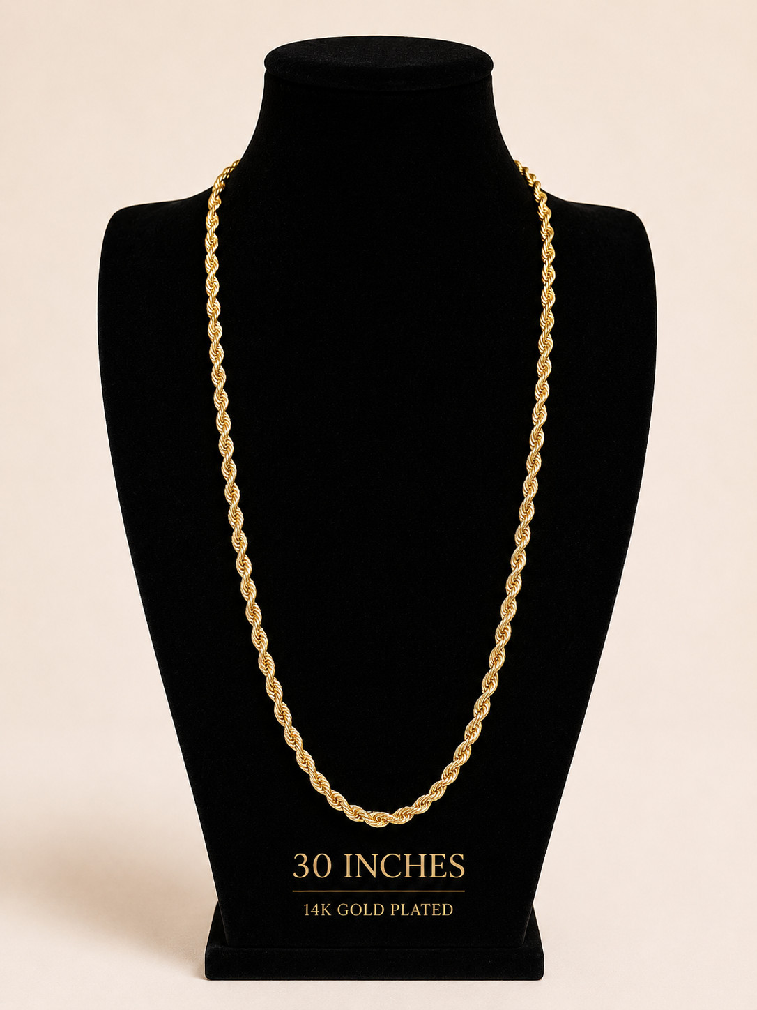 14K Gold Plated Rope Chain Necklace 18-30” 2mm-10mm Unisex Chain