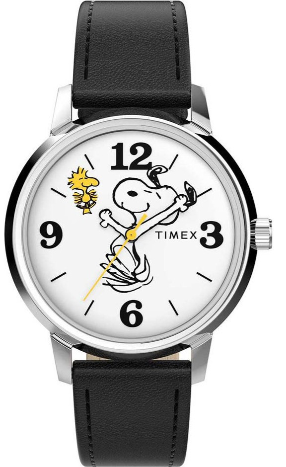 Timex x Peanuts Marlin 75th Anniversary 38mm Black Leather Strap Watch TW2Y19900