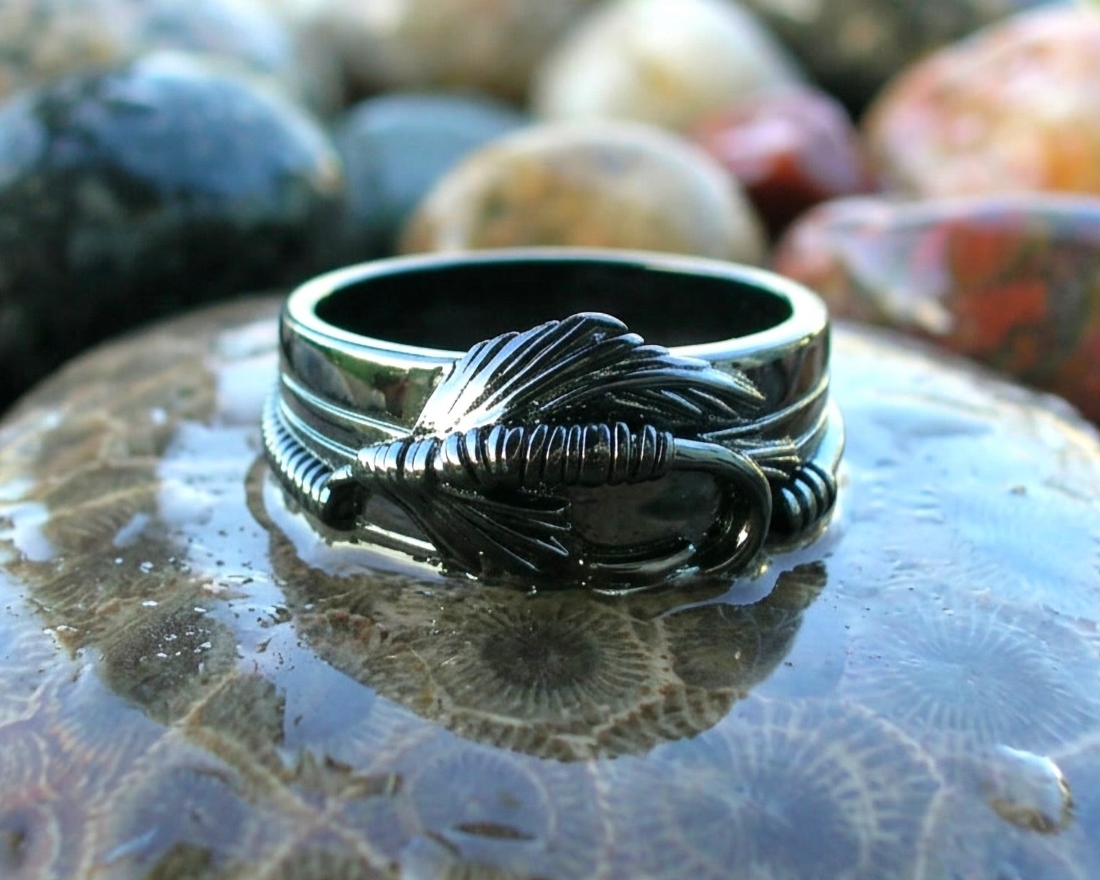 Graywolf Heritage Fly Band – Fly Fishing Ring in Gold Plate or Dark Nickel