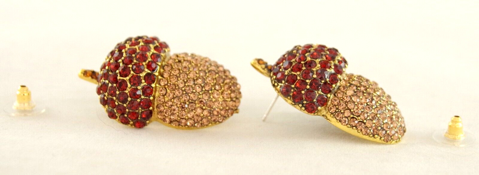 UNSIGNED HEIDI DAUS STYLE FALL AUTUMN LEAF ACORN CRYSTAL EARRINGS & NECKLACE SET