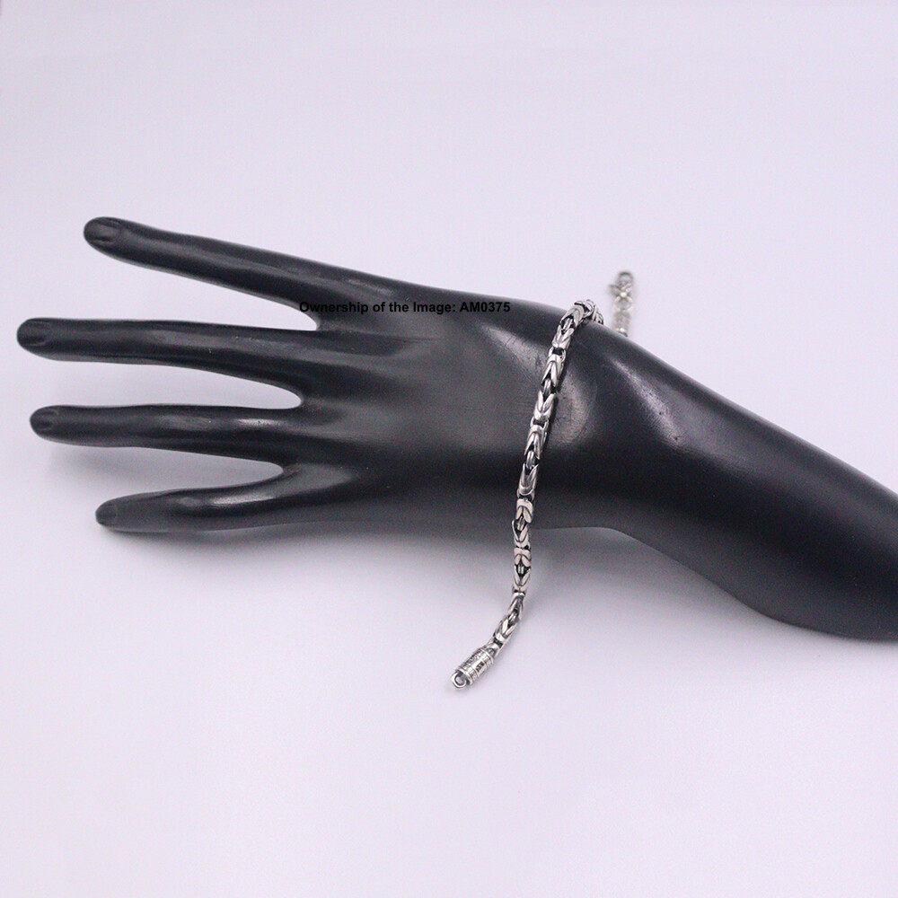 Men’s Solid 925 Sterling Silver Bracelet 4mm Byzantine Link Chain 8.26inch