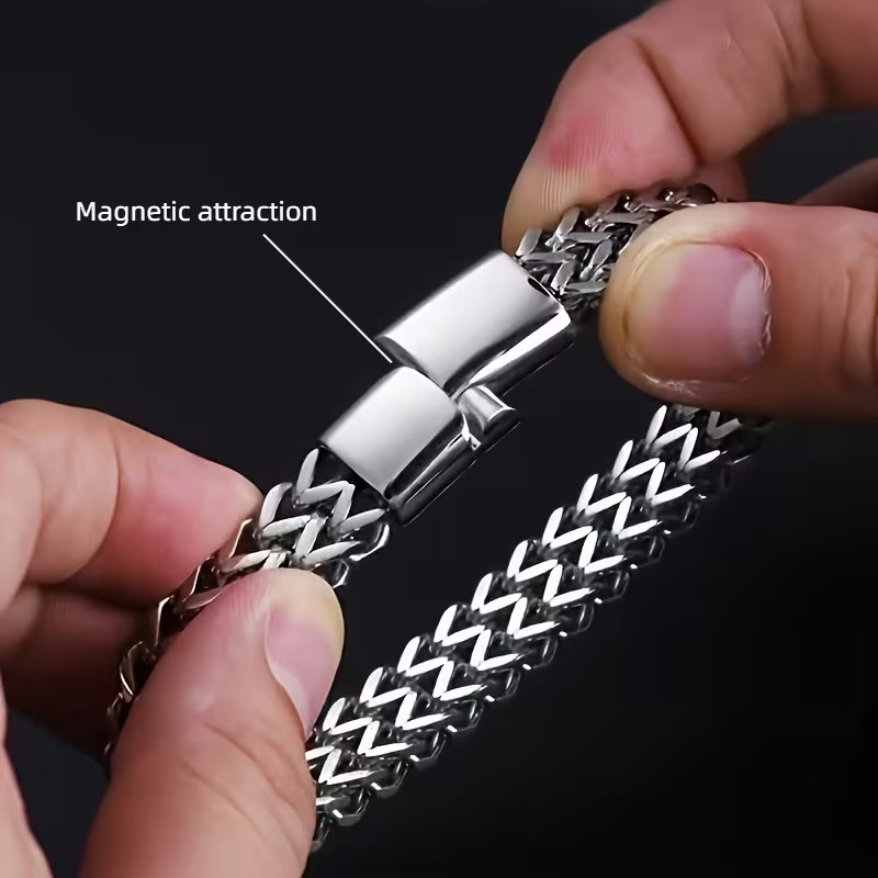 Premium Stainless Steel Mens Braided Chain Bracelet Stylish Square Links 9 IN US