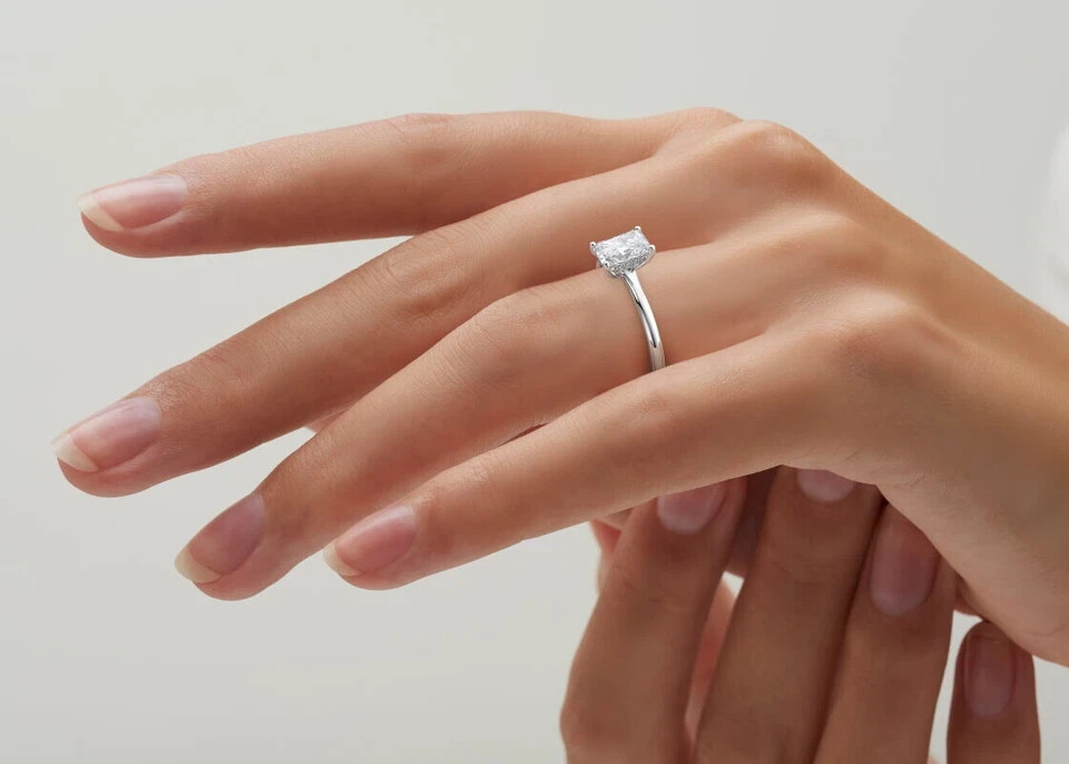 IGI Certified Lab Grown Halo Diamond Ring Radiant 14k White Gold 1.1 Ct VVS E F