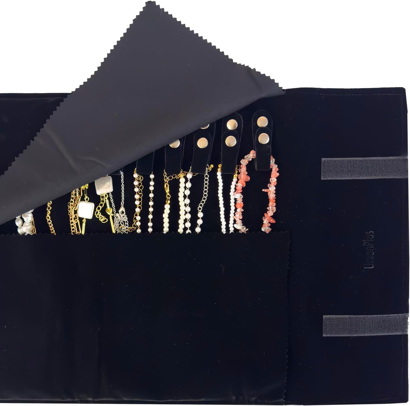 Velvet Travel Jewelry Roll Bag Organizer for Necklace, Elastic Medium, Black