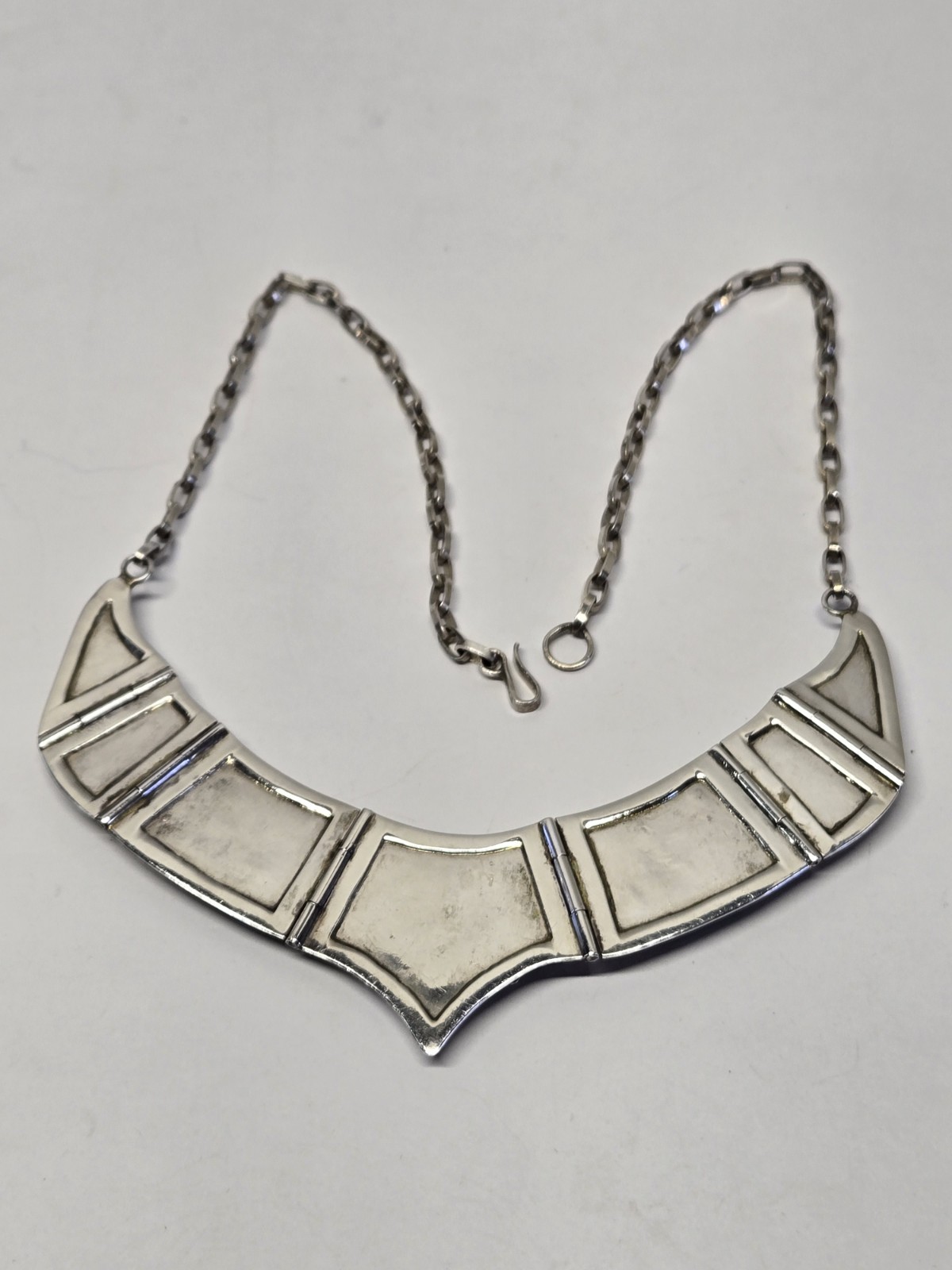 Sterling Silver Turquoise AZTEC MAYAN Paneled Collar Necklace 50g