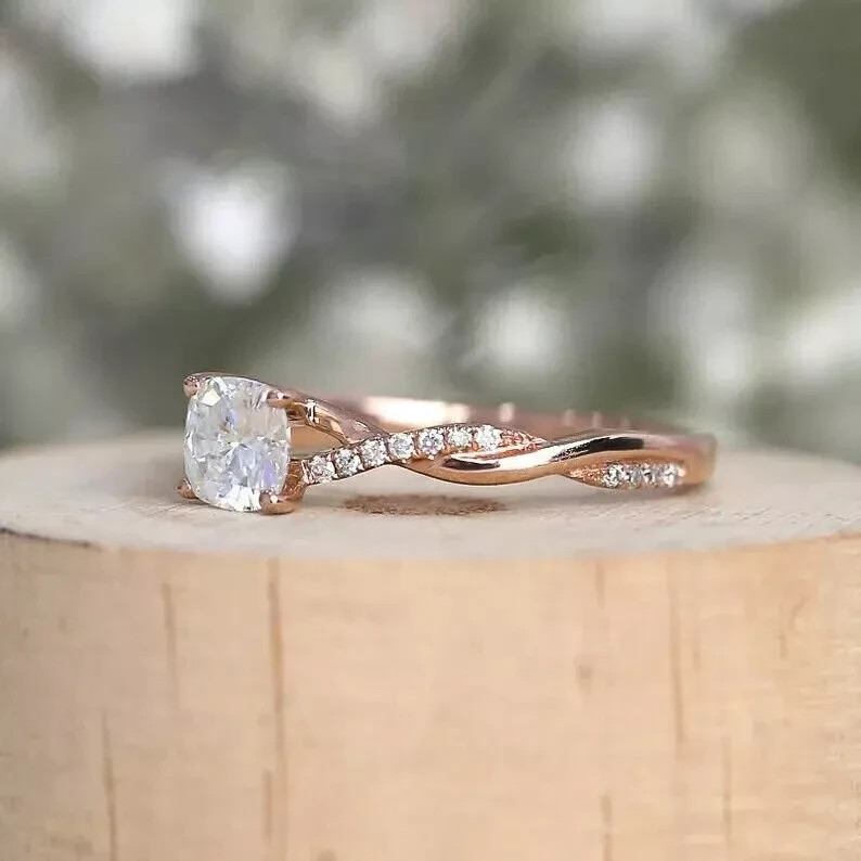 1.60 Ct Cushion Cut White Diamond Lab-Created Wedding Ring 14K Rose Gold FN