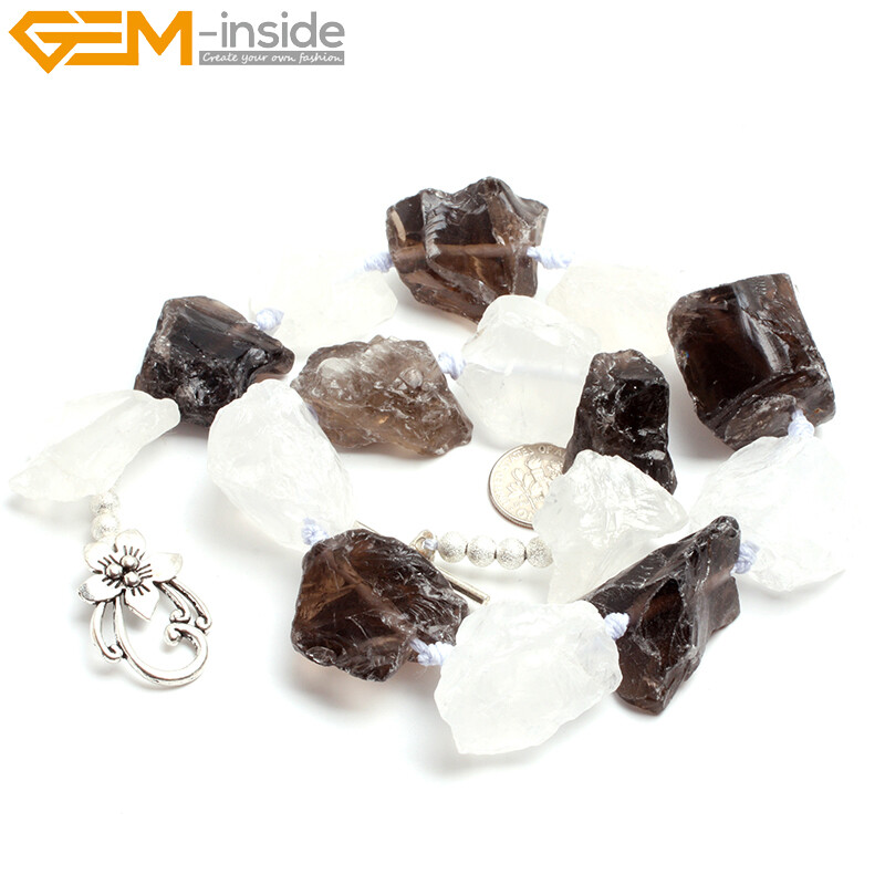 Natural Freeform Crude Rough Stone Quatrz Gemstone Beaded Jewelry Necklace 18″
