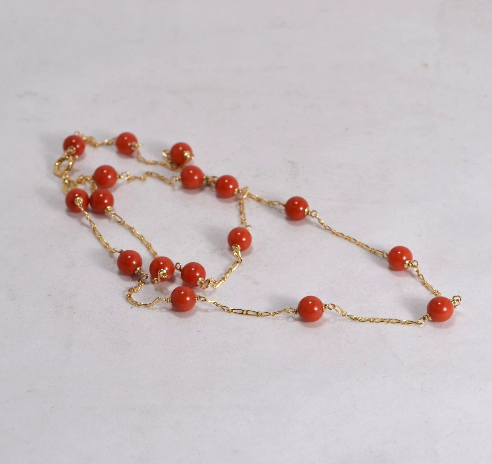 18kt GOLD NECKLACE RED CORAL BALLS FIRST CHOICE 6mm OGLN 0186P