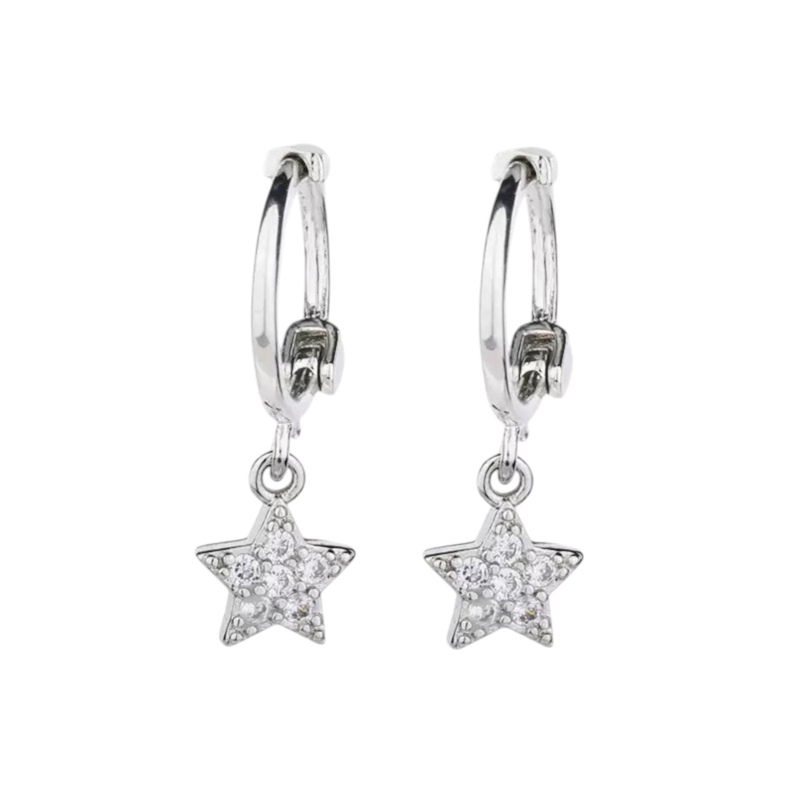 925 Sterling Silver Dangle Star Moon CZ Hoop Huggie Stud Earrings Gift Box B22