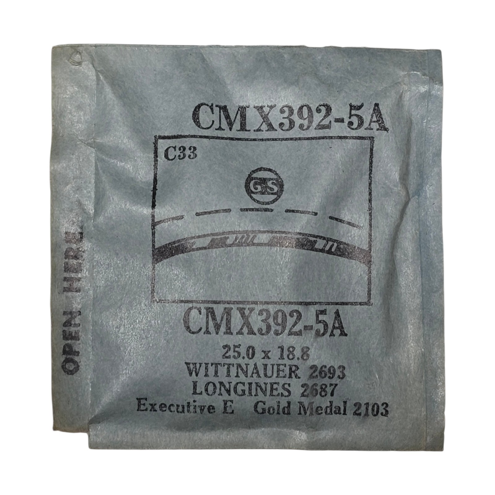 G-S, CMX392-5A Watch Crystal Part 25.0 x 18.8 WITTENAUER 2693 LONGINES 2687